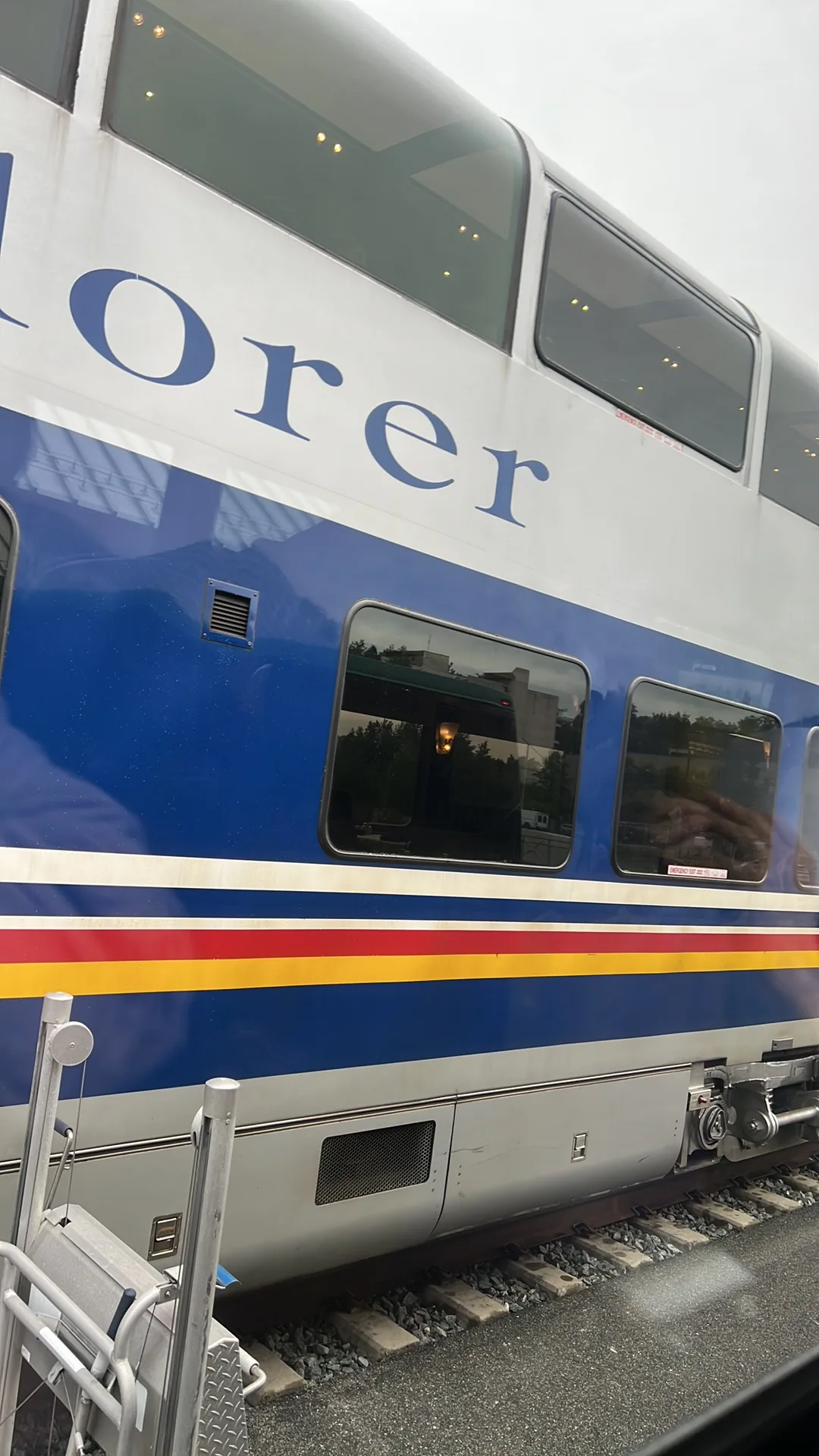 A Holland America McKinley Explorer glass-dome rail car on the Alaska Railroad