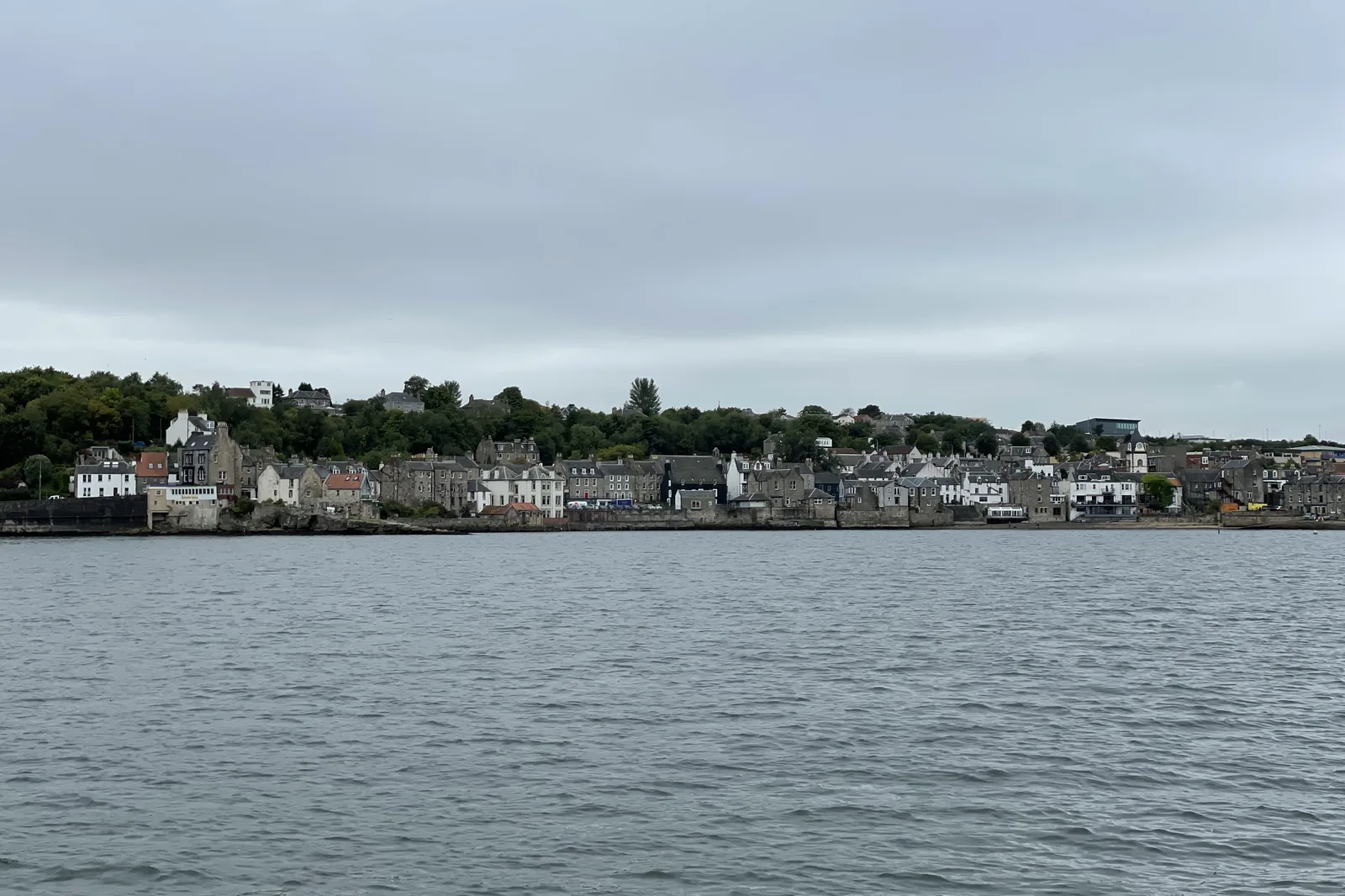 The town of South Queensferry seen from the water, where ships tender their guests ashore for Edinburgh